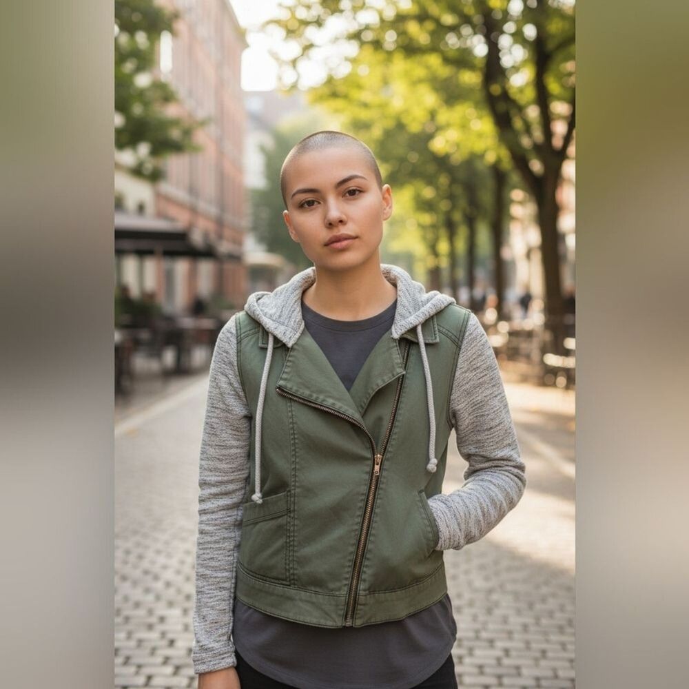 Love Olive Green Hoodie with Gray Sleeve- Size Med